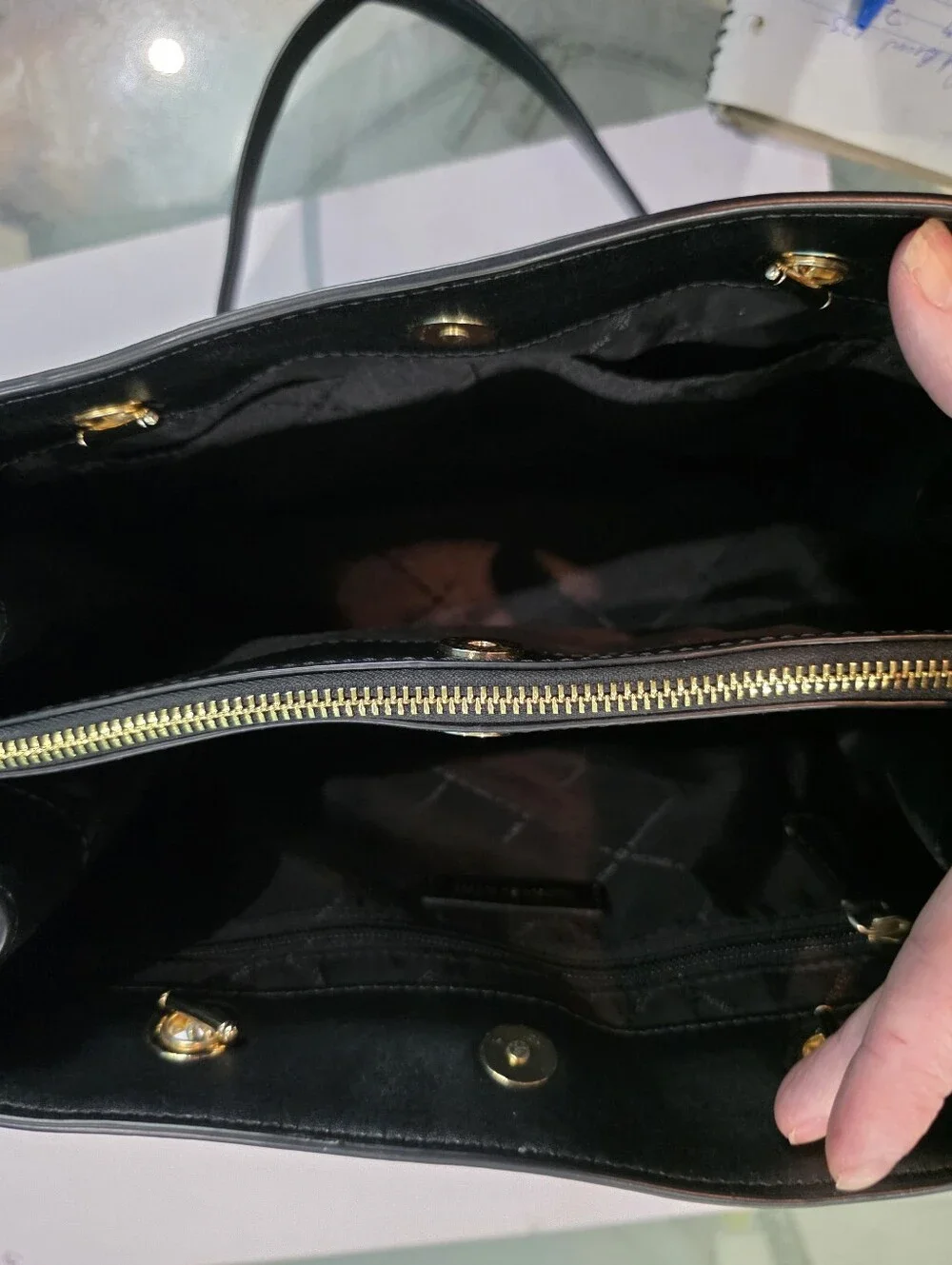 Michael Kors Black Logo Chain-Handle Tote with Gold Hardware